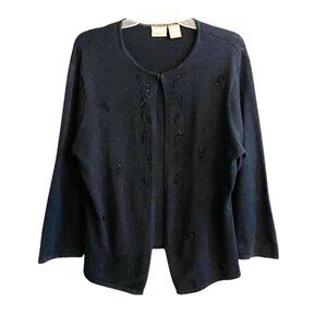 Vintage Merona Cardigan M Black Beaded Sweater Silk Cashmere Blend Evening Party